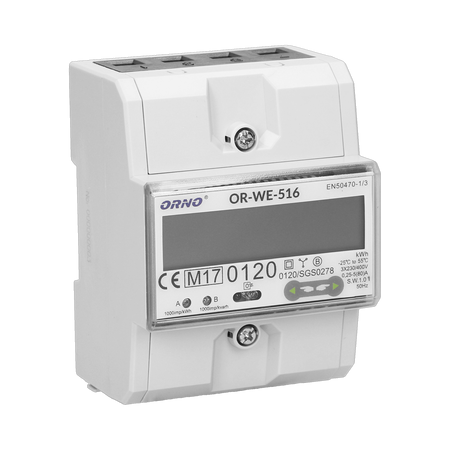 ORNO 3-fazowy licznik energii elektrycznej, 80A, port RS-485, MID, 3 moduły, DIN TH-35mm OR-WE-516