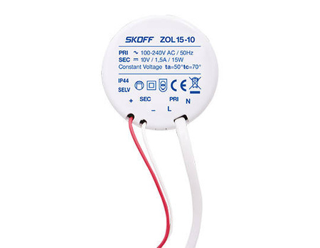 SKOFF Zasilacz LED ZOL 15  Napięcie wyj: 10V DC; Moc: 15W; I= 1,5A; okrągły do puszki
