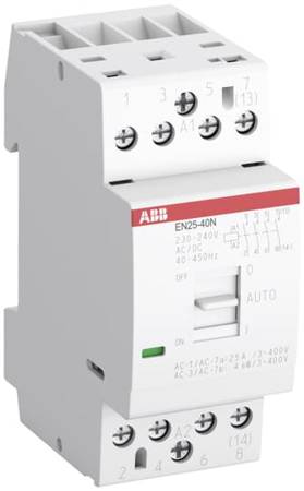 ABB Stycznik modułowy z obsługą ręczną/automatyczną EN25-31N-06, I=25A (AC-1/AC-7a) 4kW (AC-3/400V) U cewki=230V AC/DC; Styki: 3NO+1NC
